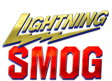 Lightning Smog logo with yellow and blue lightning text above bold red SMOG letters