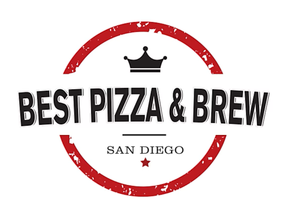 Best Pizza & Brew San Diego logo with red circular border and black text