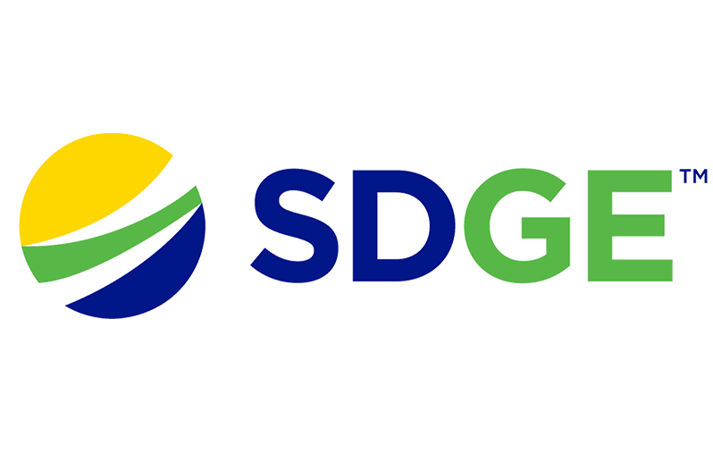 SDGE logo with a yellow, green, and blue circular icon and blue-green text