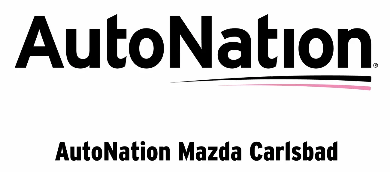 AutoNation logo with pink underline and “AutoNation Mazda Carlsbad” text